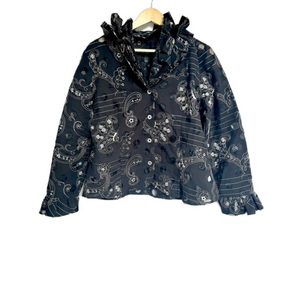 Samuel Dong Ruffled neck Button Jacket Artsy Textured Blouse